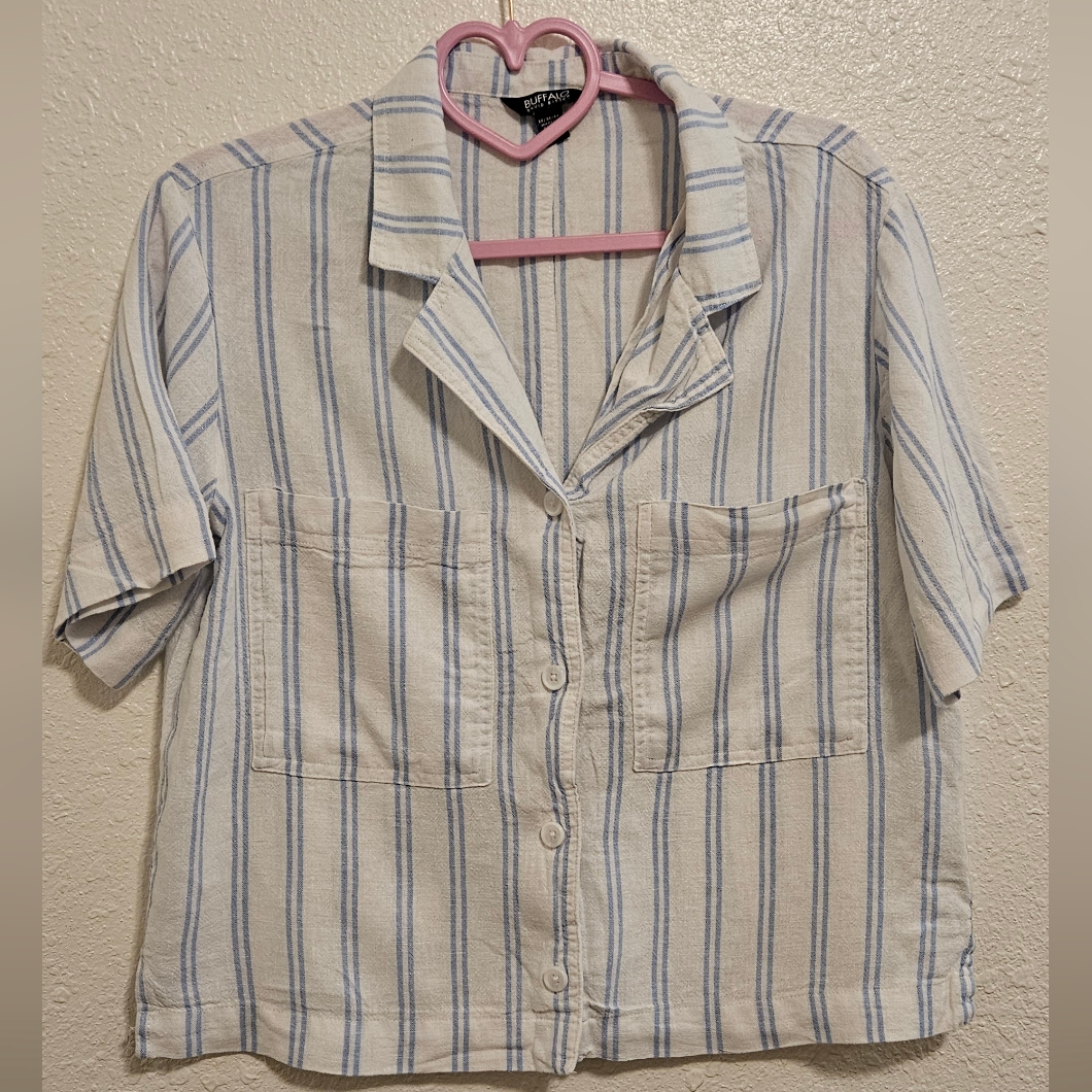 Buffalo David Bitton Blue And White Striped Shirt